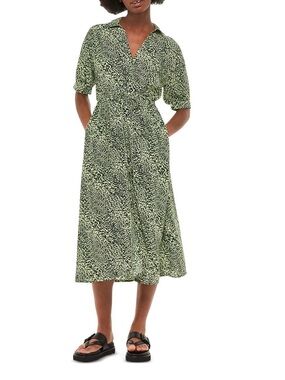 Whistles Green Animal Print Midi Dress